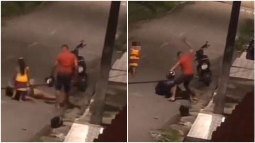 policia-prende-homem-que-agrediu-mulher-com-tapas-e-socos-na-frente-de-crianca;-veja-video