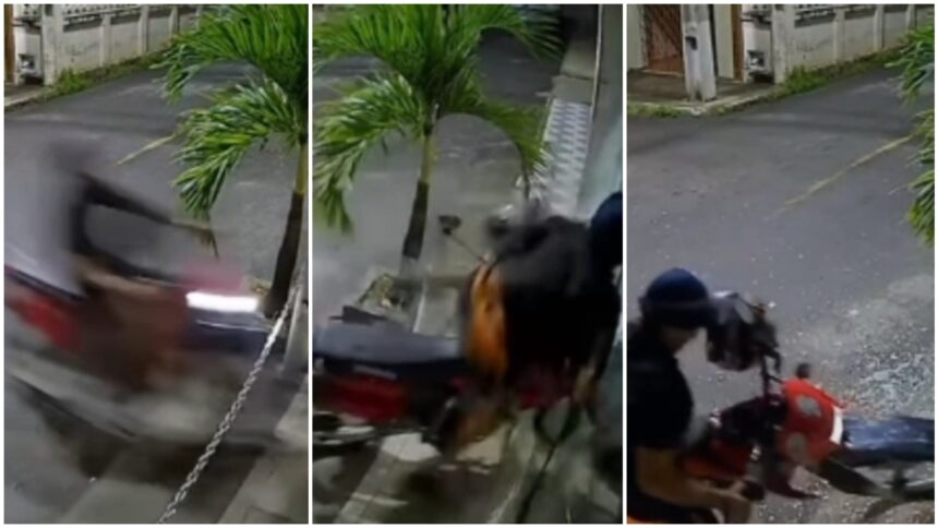 video:-motociclista-em-alta-velocidade-bate-em-loja,-quebra-porta-de-vidro-e-vai-embora