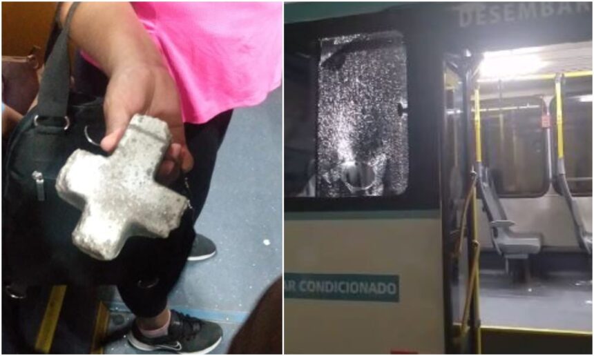 mulher-e-presa-apos-arremessar-pedra-e-quebrar-janela-de-onibus-em-fortaleza;-veja-video