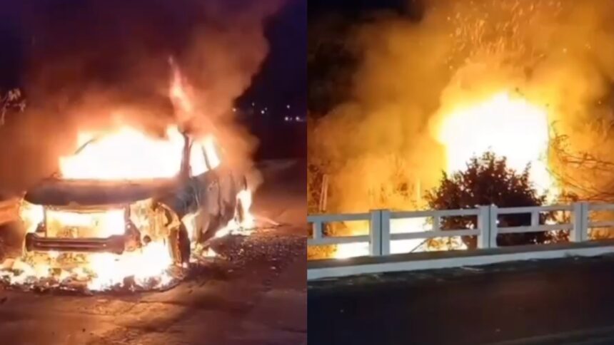 video:-carro-pega-fogo-em-estrada-e-chamas-se-espalham-para-vegetacao-em-iguatu,-no-ceara