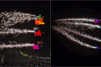‘cometas-humanos’:-grupo-de-paraquedistas-faz-salto-com-iluminacao-especial-no-ceu-de-fortaleza